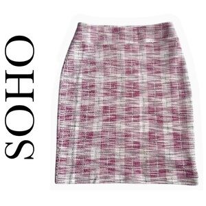 SOHO Cream Red Plaid Pull On Pencil Skirt Stretch Straight Office Women’s S